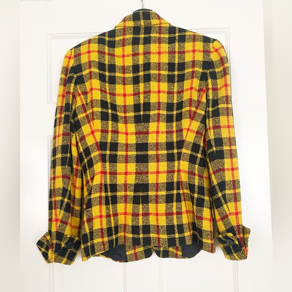 Vintage DKNY Yellow Plaid Woven Blazer - Picture 3 of 6